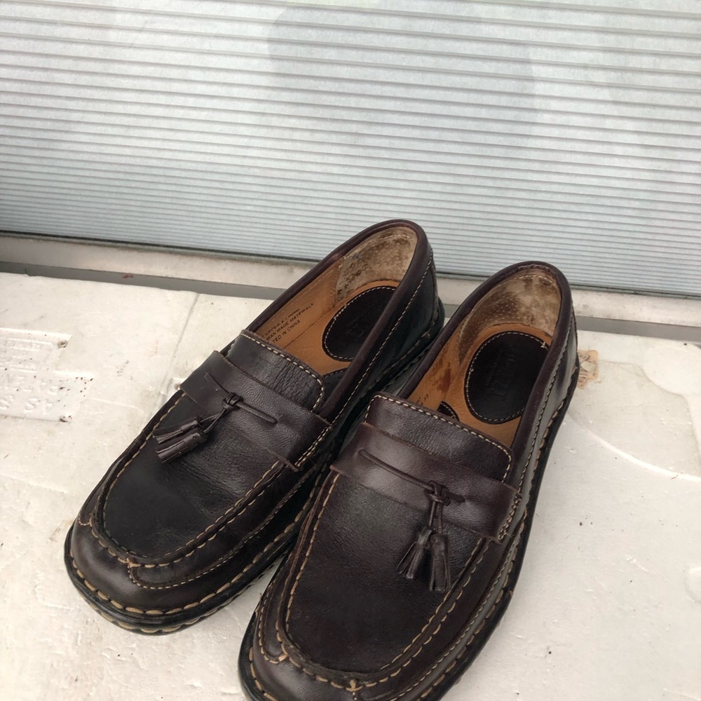 Born Women’s Brown Leather Suede Tassel Slip On Loafers Flats Shoes Size 6.5 - Picture 3 of 12